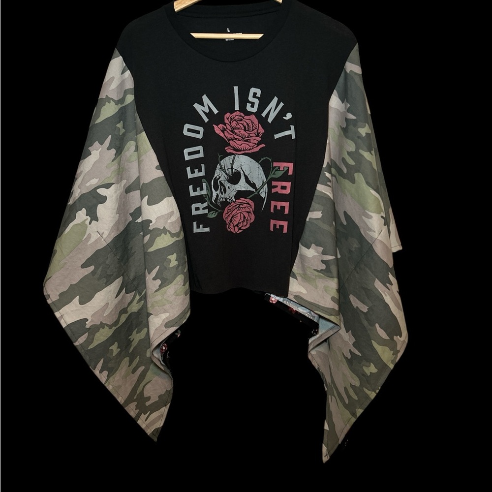 Black and Camouflage Poncho with Skull Design NWOT